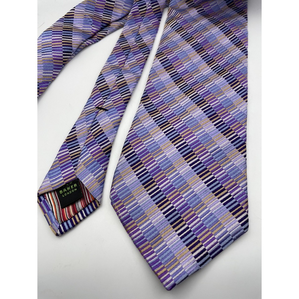 Ted Baker London Mens Silk Tie Purple Lavender Gold Geometric Diagonal Stripe